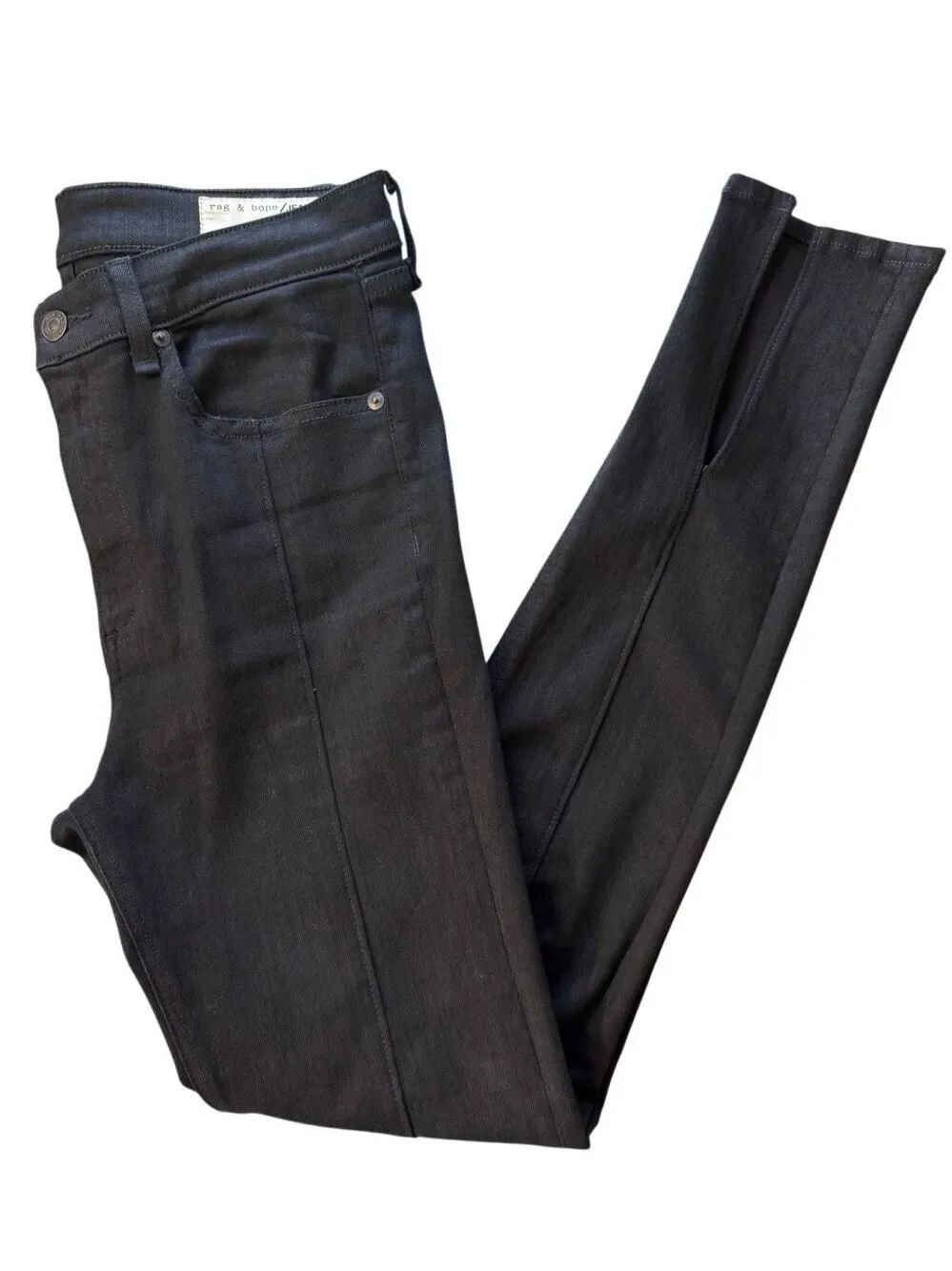 rag & bone Yuki Skinny Split Hem Jeans coal Bar Black size 28